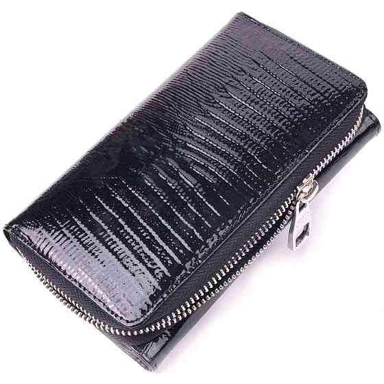 Цікаве жіноче портмоне з лакованої фактурної шкіри KARYA 21431 Чорний Київ