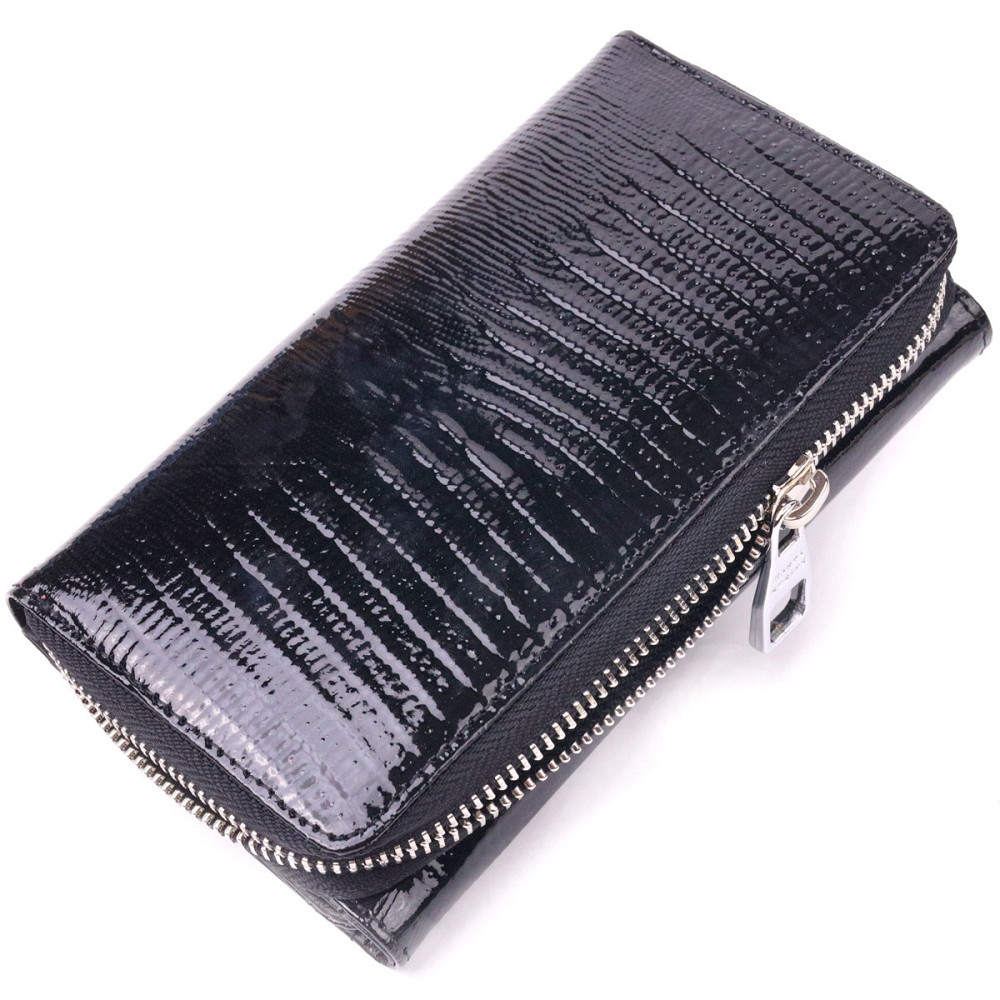 Цікаве жіноче портмоне з лакованої фактурної шкіри KARYA 21431 Чорний Київ - фото 2