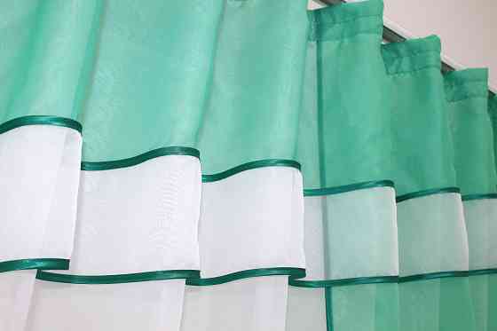 Кухонная занавеска VR-Textil № 018к штора и тюль с ламбрекеном бирюзовый с белым 280х170 см (52-0440) Киев