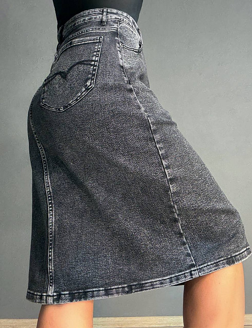 Спідниця жіноча джинсова Vanver 82050 пряма з розрізом середня довжина чорна , чорний, З8, 38, 105 см, 132 см Київ - фото 7