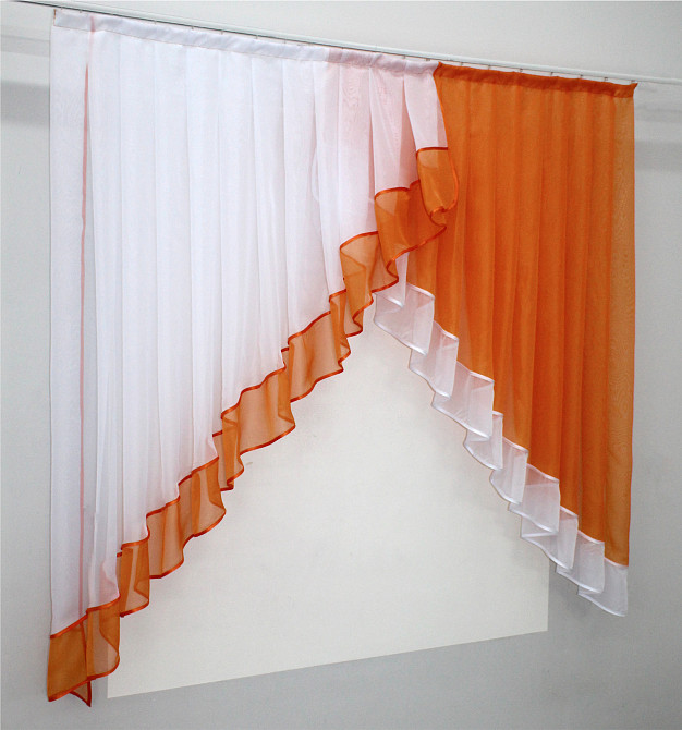 Кухонная занавеска VR-Textil № 023к белый с оранжевым 150х150 см (52-0406) Киев - изображение 2