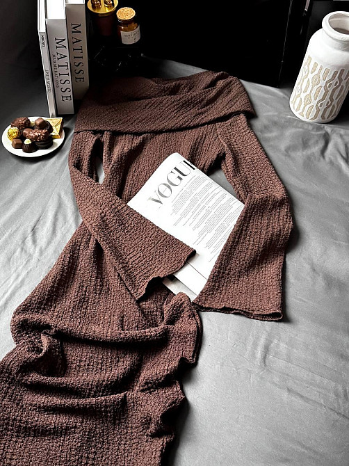 Женское элегантное нежное платье из нежного трикотажа букле Шоколад Одесса - изображение 3