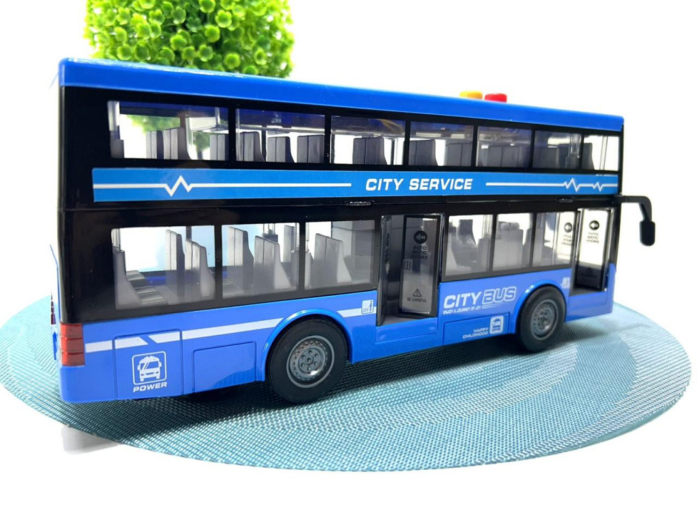 Автобус інерційний двоповерховий світло звук двері відкриваються гумові колеса Синій (RJ5504) Чернигов - изображение 3