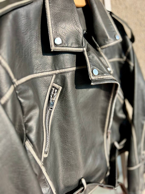 Куртка жіноча Aftf Basic 2466 коротка косуха блискавки пояс варені шви екошкіра чорна, чорний, L Київ - фото 17