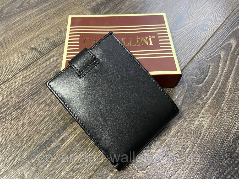Тонкий мужской кожаный кошелек небольшого размера черного цвета Сanpellini Киев - изображение 10