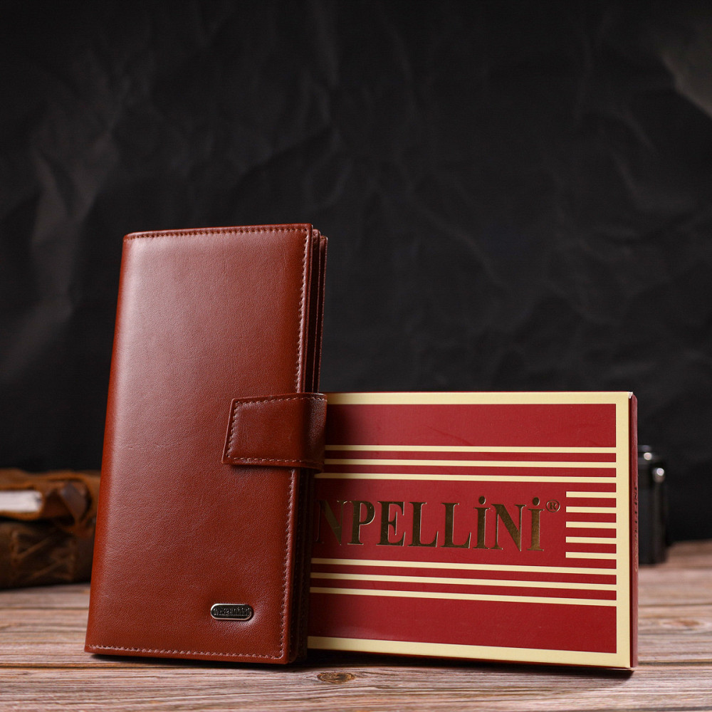 Практичное вертикальное мужское портмоне из натуральной гладкой кожи Коричневое (CANPELLINI) Киев - изображение 4