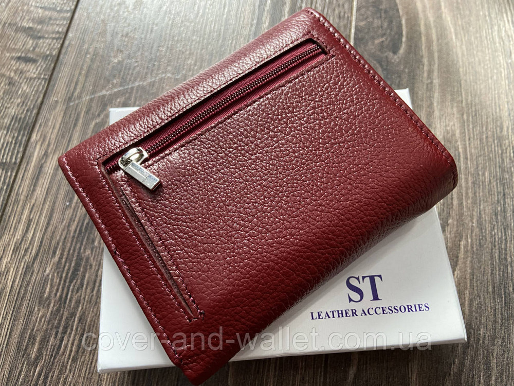 Маленький женский кожаный кошелек под карточки бордоввого цвета ST Leather 2047A Киев - изображение 9