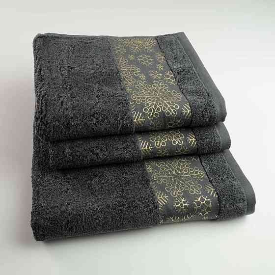 Комплект махровых полотенец Новогодние Merry Christmas Снег 3шт GM Textile 50х90см, 50х90см, 70х140см 500г/м2 (Темно-Серый) Сумы