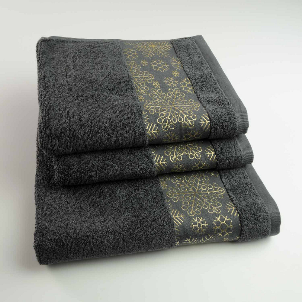 Комплект махровых полотенец Новогодние Merry Christmas Снег 3шт GM Textile 50х90см, 50х90см, 70х140см 500г/м2 (Темно-Серый) Сумы - изображение 1