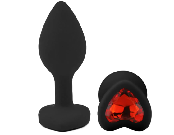 Силіконова анальна пробка EGZO — Silicone Black Heart Plug Red, розмір S Sex Aura Київ