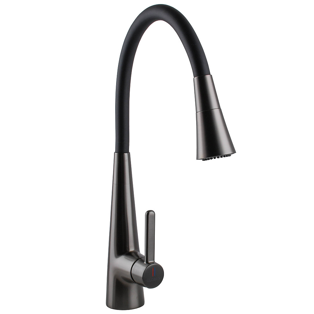 Змішувач для кухні Globus Lux LAZER Pro GLPR-203SM-GPлатунь Графіт,гофровилив Чорний з душ.насадкою Луцк - изображение 2