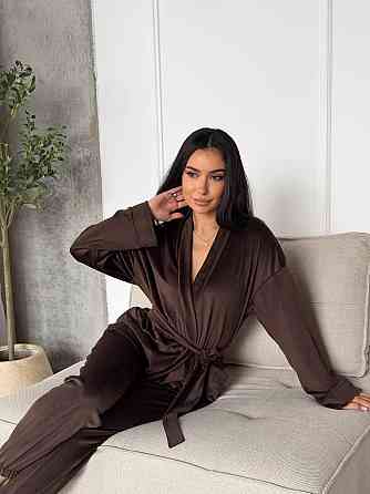 Женский стильный домашний велюровый комплект тройка Шоколад Одесса