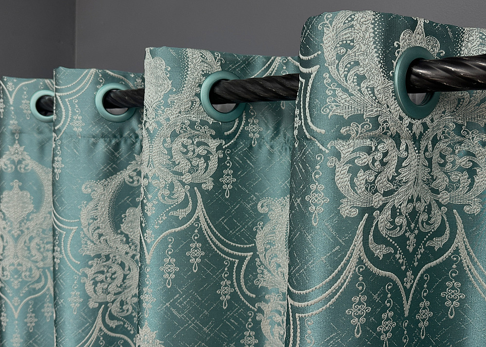 Комплект штор на люверсах VR-Textil Парча № 1777ш Бірюзовий з молочним 155х270 см 2 шт (37-0262) Київ - фото 8