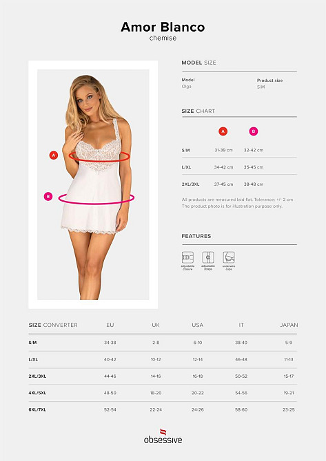 Сорочка Obsessive Amor Blanco underwire chemise & thong white S/M Sex Aura Киев - изображение 5