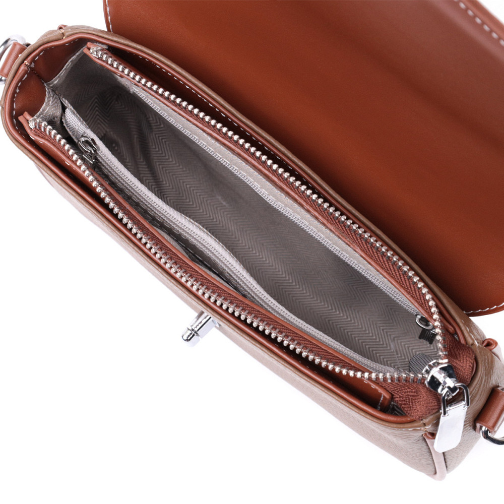 Жіноча сумка з фактурним клапаном з натуральної шкіри Vintage 22621 Коричнева Київ - фото 9