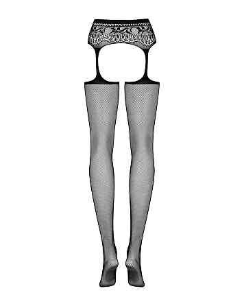Сетчатые чулки-стокинги с кружевным поясом Obsessive Garter stockings S307 XL/XXL, черные, имитация Sex Aura Киев