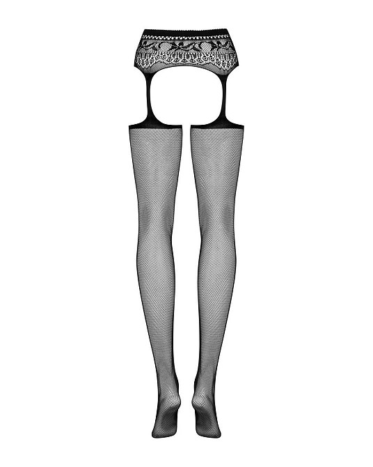 Сетчатые чулки-стокинги с кружевным поясом Obsessive Garter stockings S307 XL/XXL, черные, имитация Sex Aura Киев - изображение 6