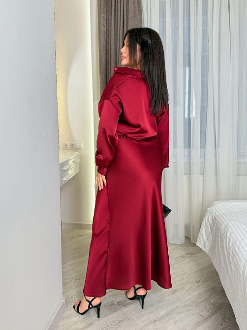 Шелковая женская рубашка свободного фасона со спущенным плечом итальянский шелк Бургунди, 48/52 Одесса - изображение 6