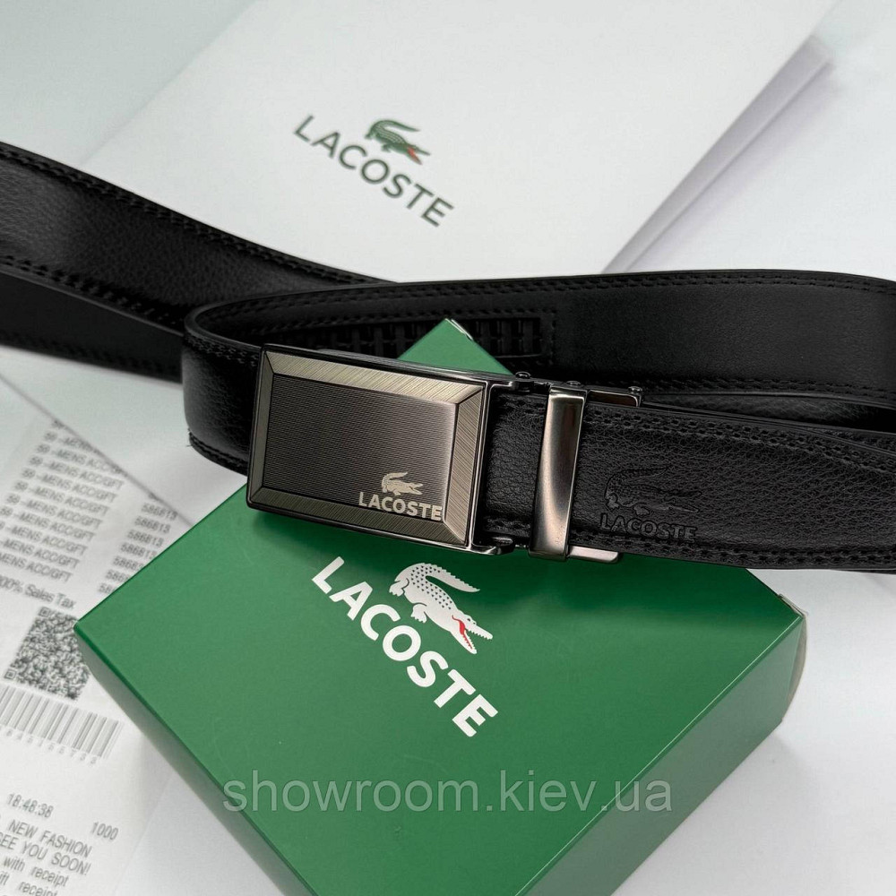 Чоловічий шкіряний брендовий ремінь з пряжкою автомат Lacoste (980) Київ - фото 2
