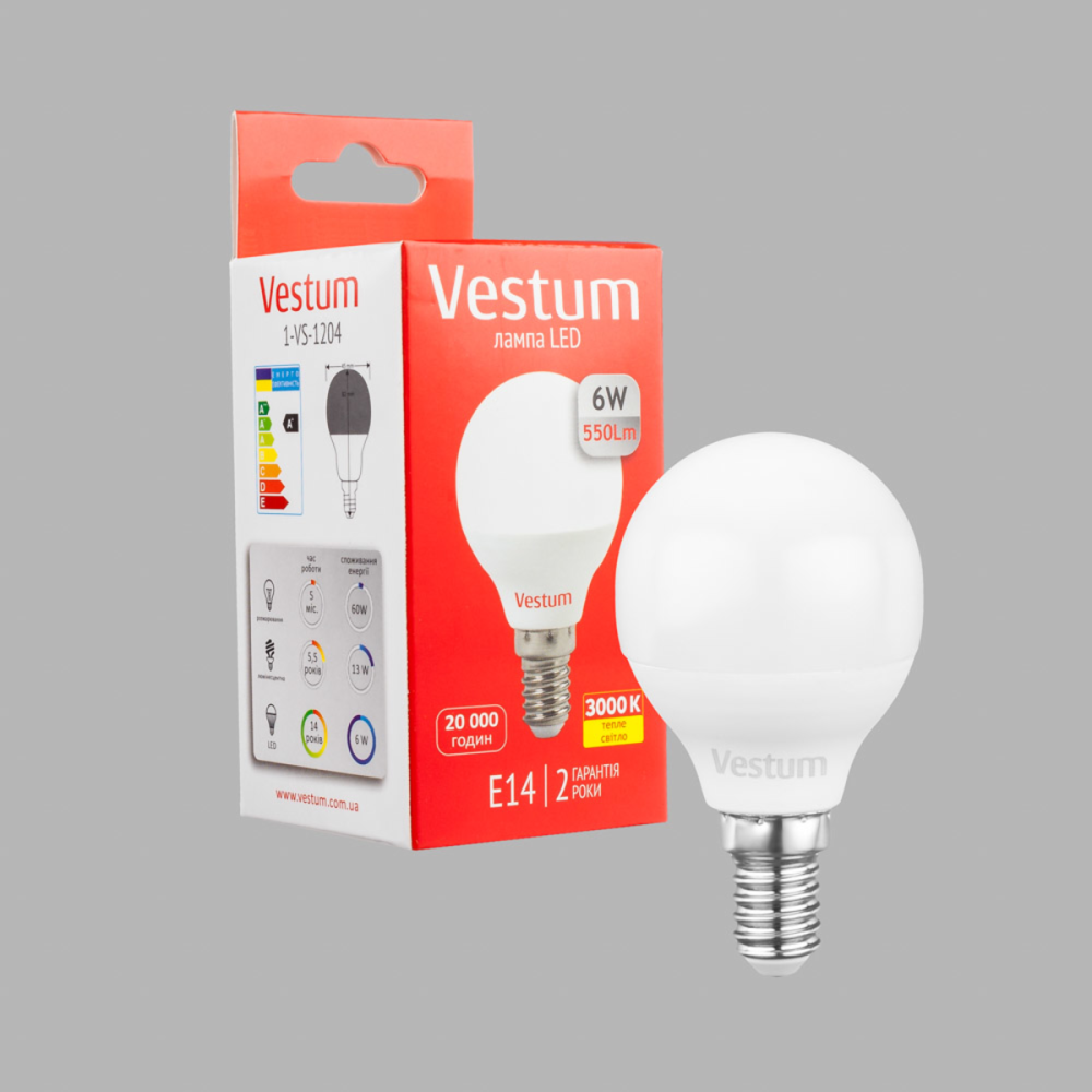 Світлодіодна лампа куля 6W 3000K Vestum Київ - фото 3