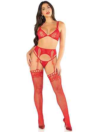 Комплект Leg Avenue Bra Top, String and Garter Belt Stockings One Size, Red Sex Aura Киев
