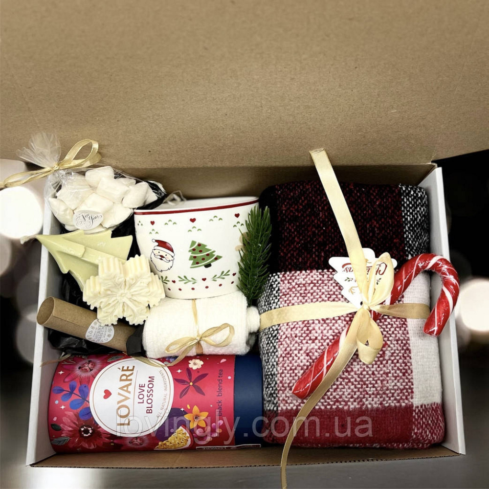 Новорічний подарунковий бокс для затишку з пледом, чашкою, чаєм і натуральними свічками Ірпінь - фото 9