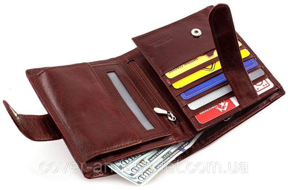 Чоловічий вертикальний гаманець із коричневої гладкої шкіри Boston Київ - фото 4