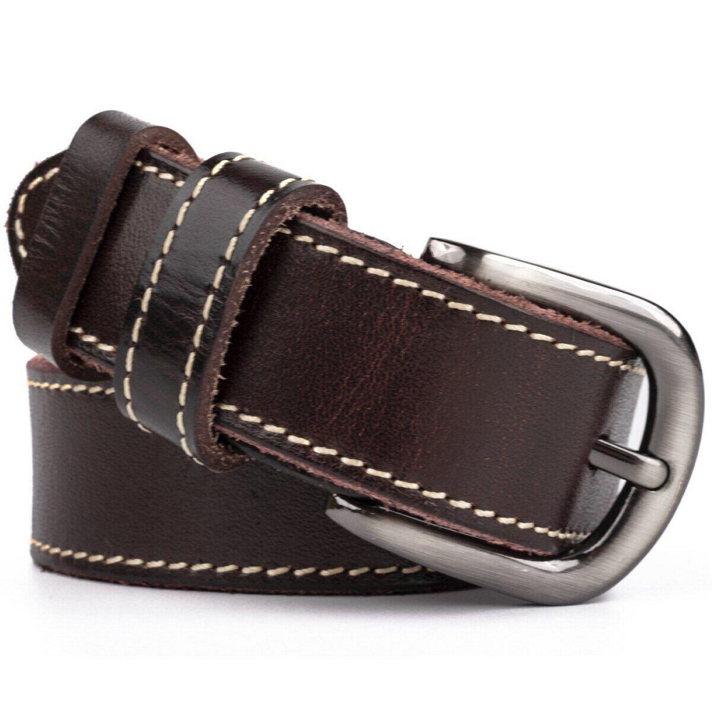 Ремень унисекс со строчкой по краям Vintage 20125 Темно-коричневый Киев - изображение 5