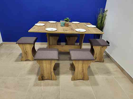 Обеденный стол и 6 мягких табуреток (комплект 7 предметов). МС - Дуб Флагшток Львов