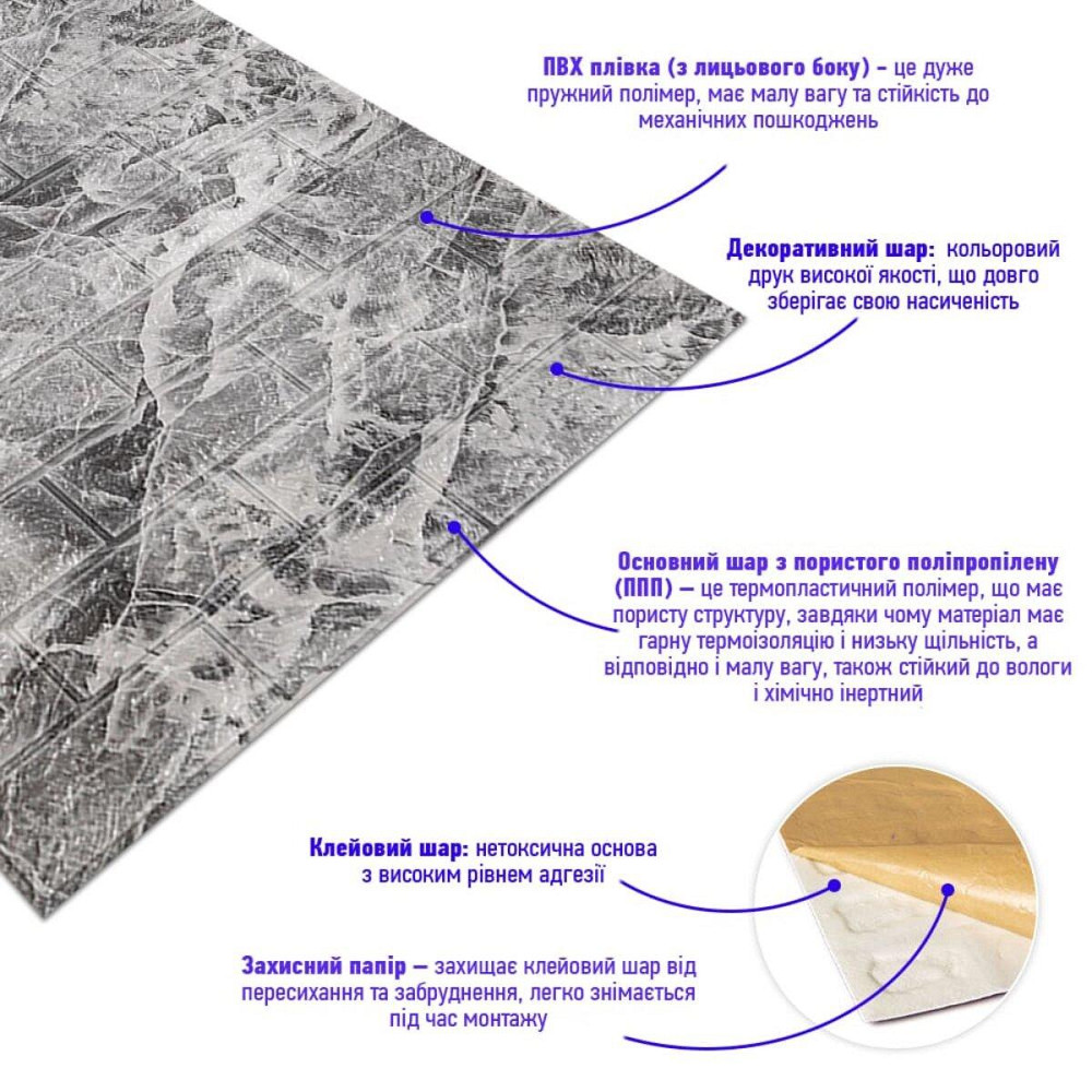 Самоклеющаяся 3D панель под черный мрамор в рулоне 3080x700x3мм (R061-3) SW-00001395 Киев - изображение 3
