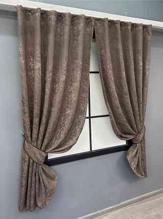 Комплект коротких штор VR-Textil Льон мармур Pavliani VO № 1718ш какао 130х170 см 2 шт (35-0344) Київ
