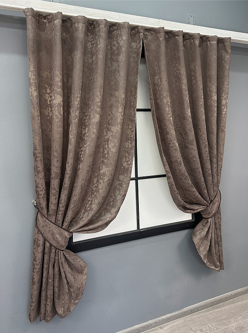 Комплект коротких штор VR-Textil Льон мармур Pavliani VO № 1718ш какао 130х170 см 2 шт (35-0344) Київ - фото 2