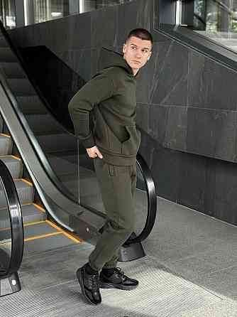 Теплое мужское худи на флисе с капюшоном хаки Pobedov 008 ЗИМА Киев