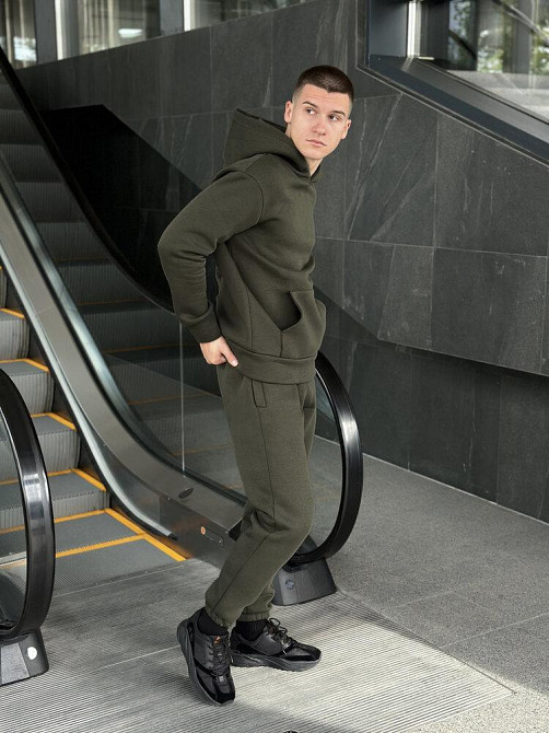 Теплое мужское худи на флисе с капюшоном хаки Pobedov 008 ЗИМА Киев - изображение 5