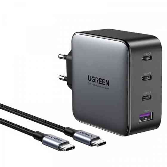 Зарядний пристрій 4xUSB 100W GaN (3хUSB-C+USB-A) + Cable CD226 Сірий Ugreen (90575) Київ