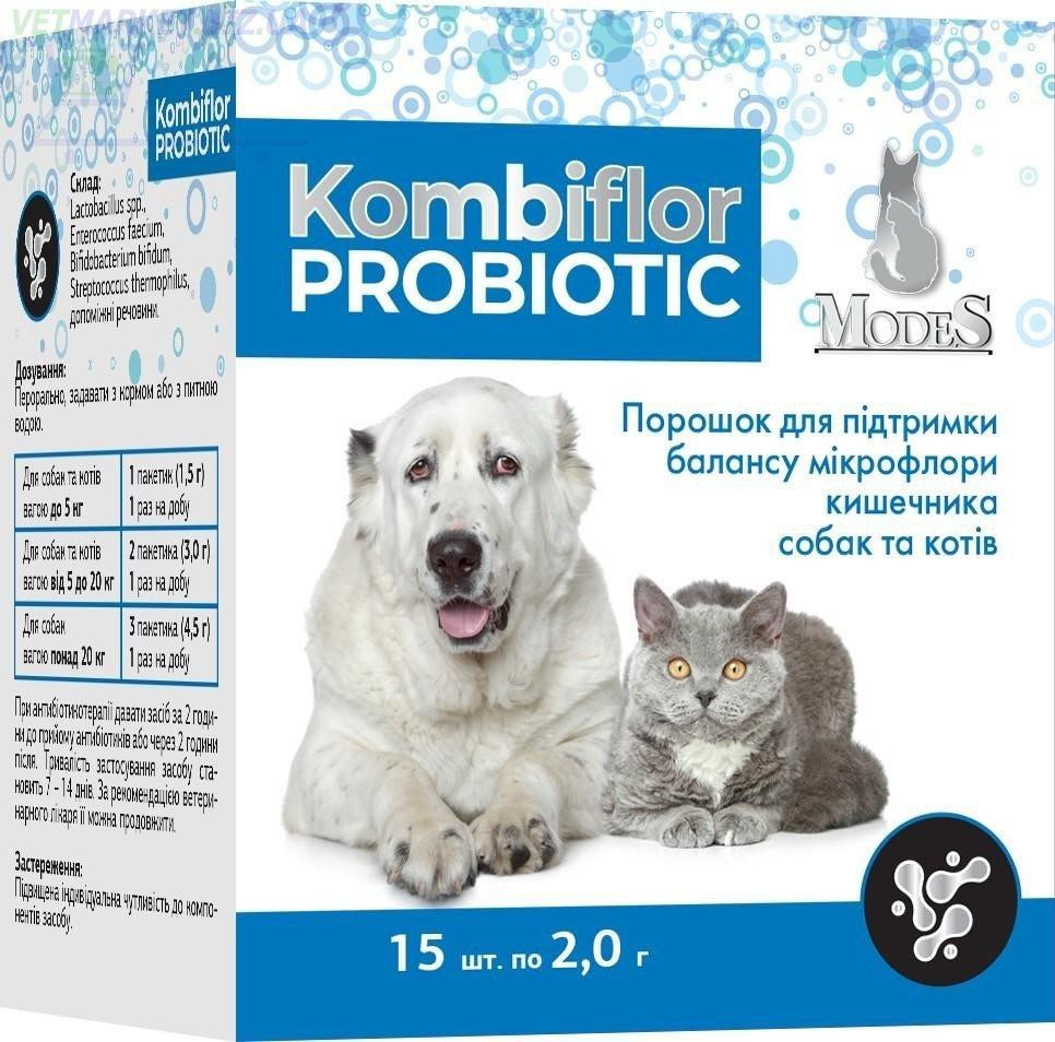 Пробиотик Kombiflor (Комбифлор) для поддержания баланса микрофлоры кишечника собак/кошек (15 шт по 2 г), Modes Винница - изображение 1