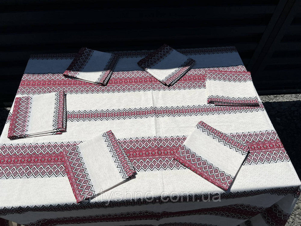 Вишита червона скатертина на льону Київ - фото 3