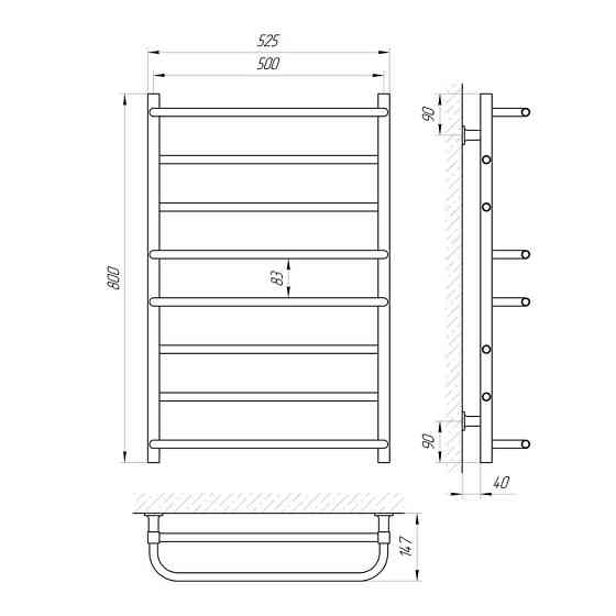 Електрична рушникосушка Laris Зебра Комфорт ЧК8 500Х800 Е біла, ліва Київ