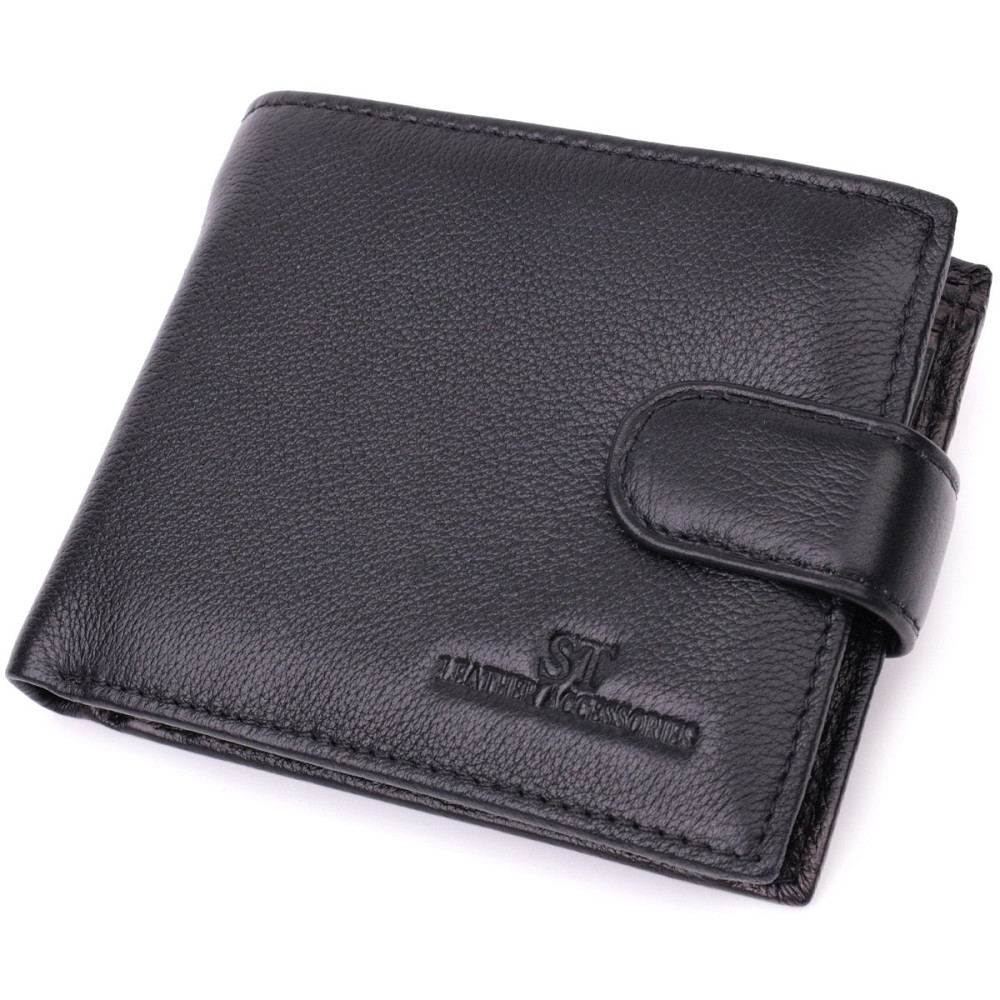 Горизонтальний шкіряний гаманець середнього розміру чорний (ST Leather) Київ - фото 12