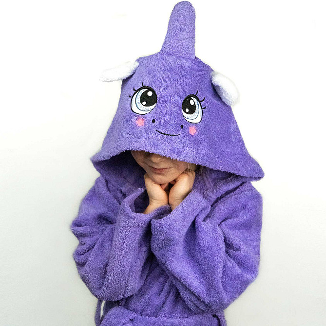 Детский махровый халат с капюшоном Единорог 400г/м2 (Лавандовый) 116-122 см Сумы - изображение 5