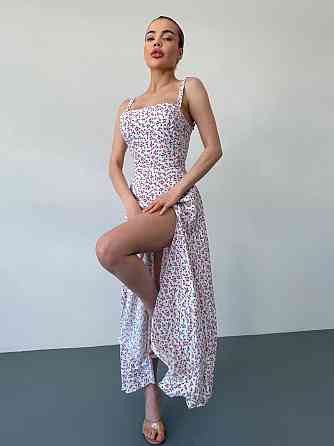 Жіноча романтична сукня максі на бретелях із розрізом штапель Білий, 42/44 Одеса