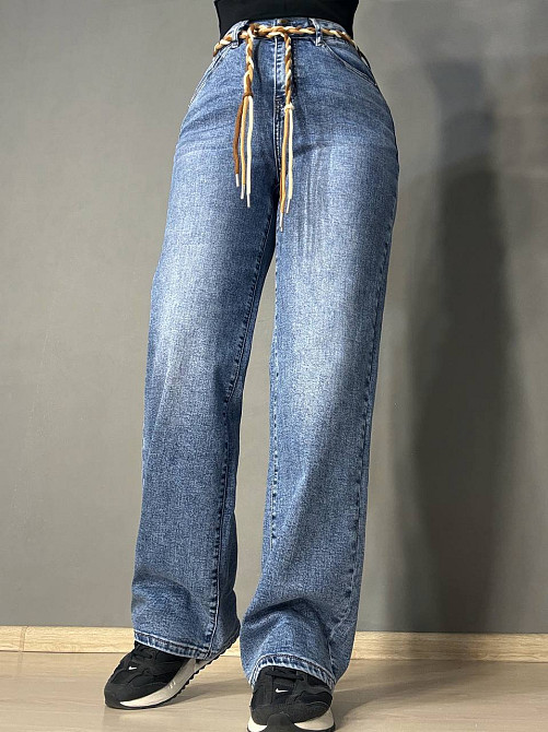 Джинси жіночі DKNSEL 2817 палаццо стрейчеві з плетеним поясом блакитні, блакитний, 28, 28, 77 см, 102 см Київ - фото 1