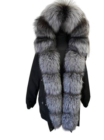 Парка женская с мехом чернобурки Черный 54 95см Харьков
