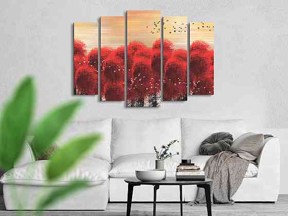 Модульна картина у вітальню / спальню Абстракція Дерева червоні Art-445_5 ( 80х118см ) Київ