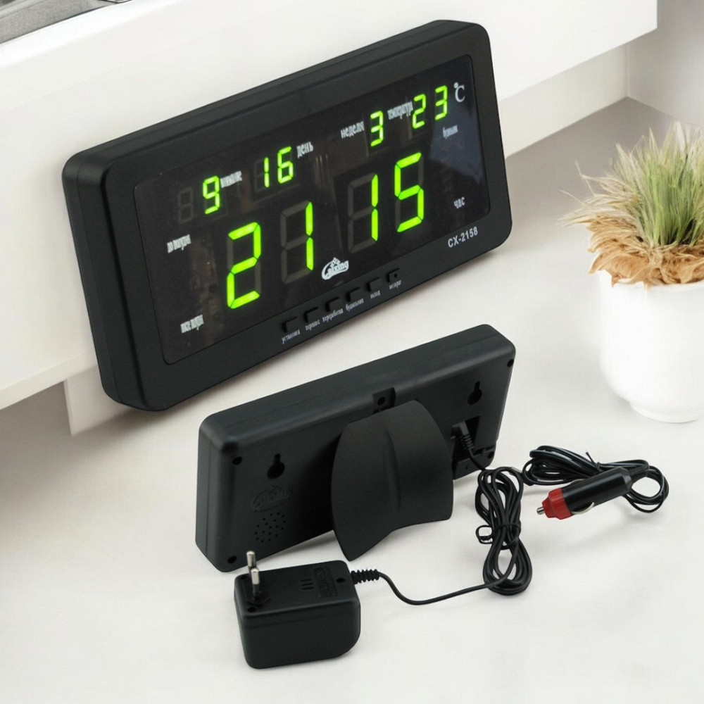 Універсальний електронний настільний годинник CAIXING CX-2158 із зеленим LED-дисплеєм для дому та офісу Одеса - фото 6