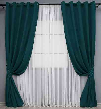 Комплект штор на люверсах VR-Textil Микровелюр Petek № 1494ш 150х270 см 2 шт Изумрудный (37-0211) Киев
