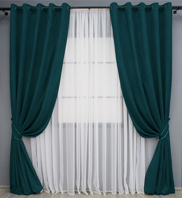 Комплект штор на люверсах VR-Textil Микровелюр Petek № 1494ш 150х270 см 2 шт Изумрудный (37-0211) Киев - изображение 2