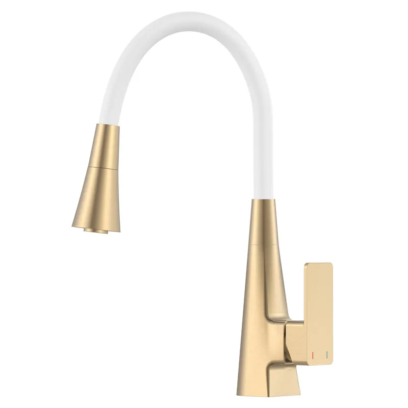 Смеситель для кухни Mixxus Etna 014-T (NUT) Brushed Gold Refl.White латунный (Матовое золото+силионный излив белый) (MI8423) Черновцы - изображение 1