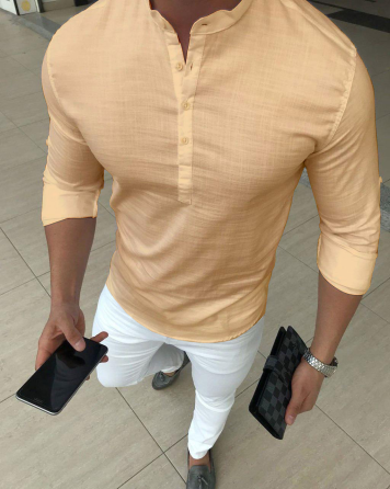 Сорочка чоловіча льон довгий рукав Бежевий S Харків