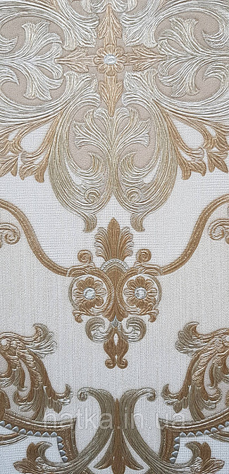 Шпалери вінілові на флізеліні AdaWall Seyyah 1.06х10 вензелю квіти фігури структурне золото срібло на пісочному Київ - фото 3